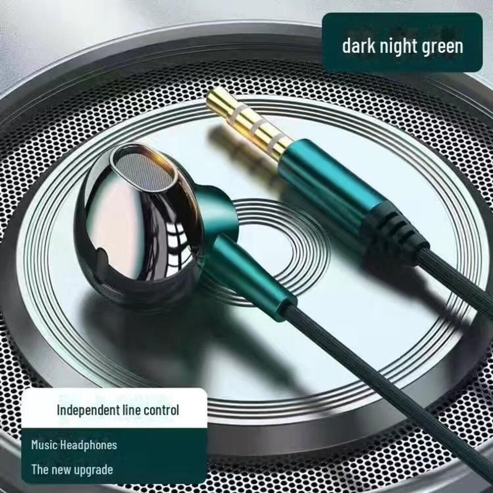 (dark green, 3.5MM round hole) Type-C Wired Metal Earphones with Built-in Microphone and Heavy Bass