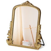 Vintage Makeup Mirror, Vanity Desk Mirror Antique Traditional Tabletop Mirror, Standing, Hang or Wall Mounted, Adjustable Dress-up Mirror, Gold Decor