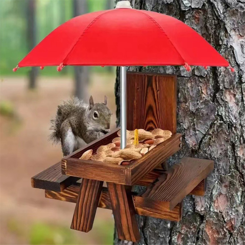 Wooden Squirrel Feeder Bird Pet Dining Table Bench 1