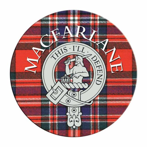 (MacFarlane) Single Scottish Circular Clan Crest Cork Backed Coaster - Mac Tartans