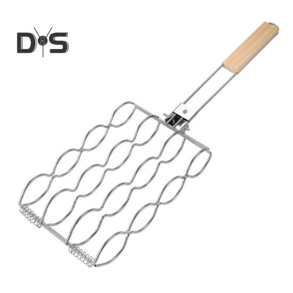 Corn Grill Basket with Wooden Handle Stainless Steel Folding Grilling Baskets Outdoor Camping BBQ Rack for Fish Shrimp Vegetables