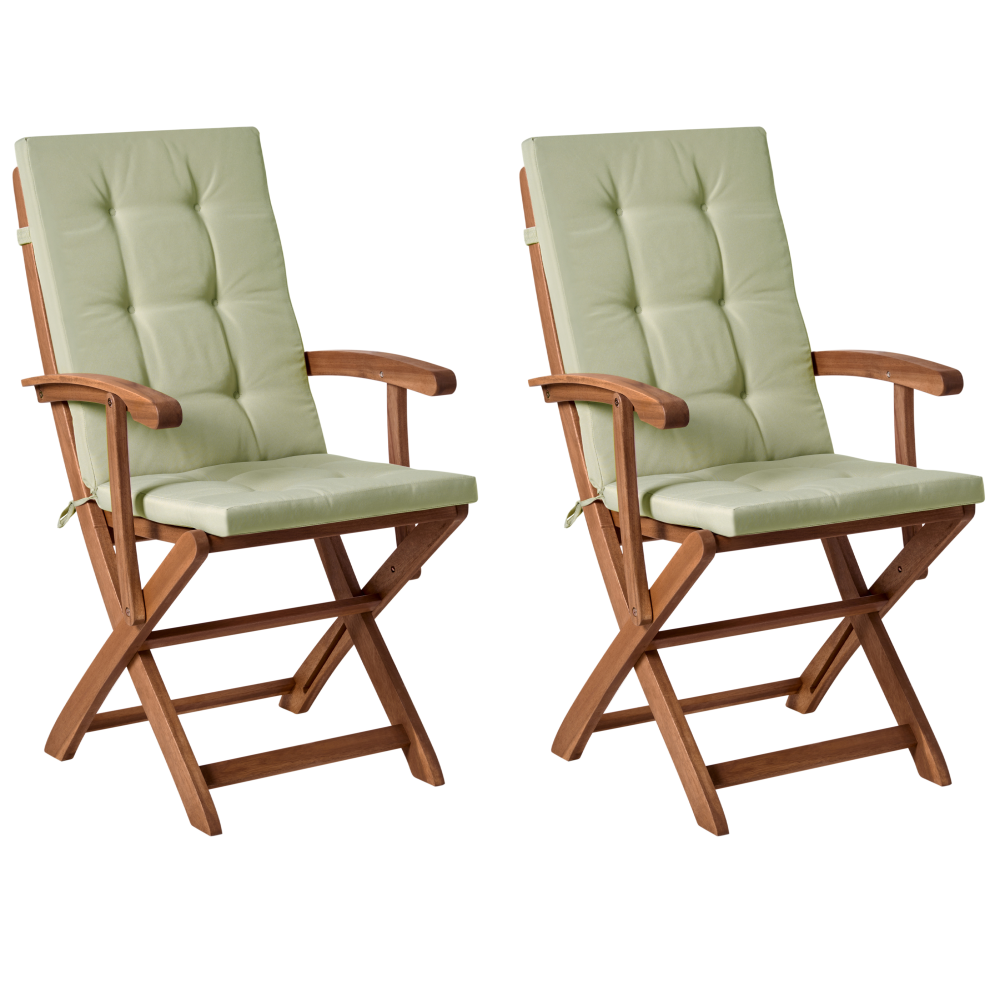 Set of 2 Garden Chairs with Cushions MAUI PREMIUM Acacia Wood Light Green