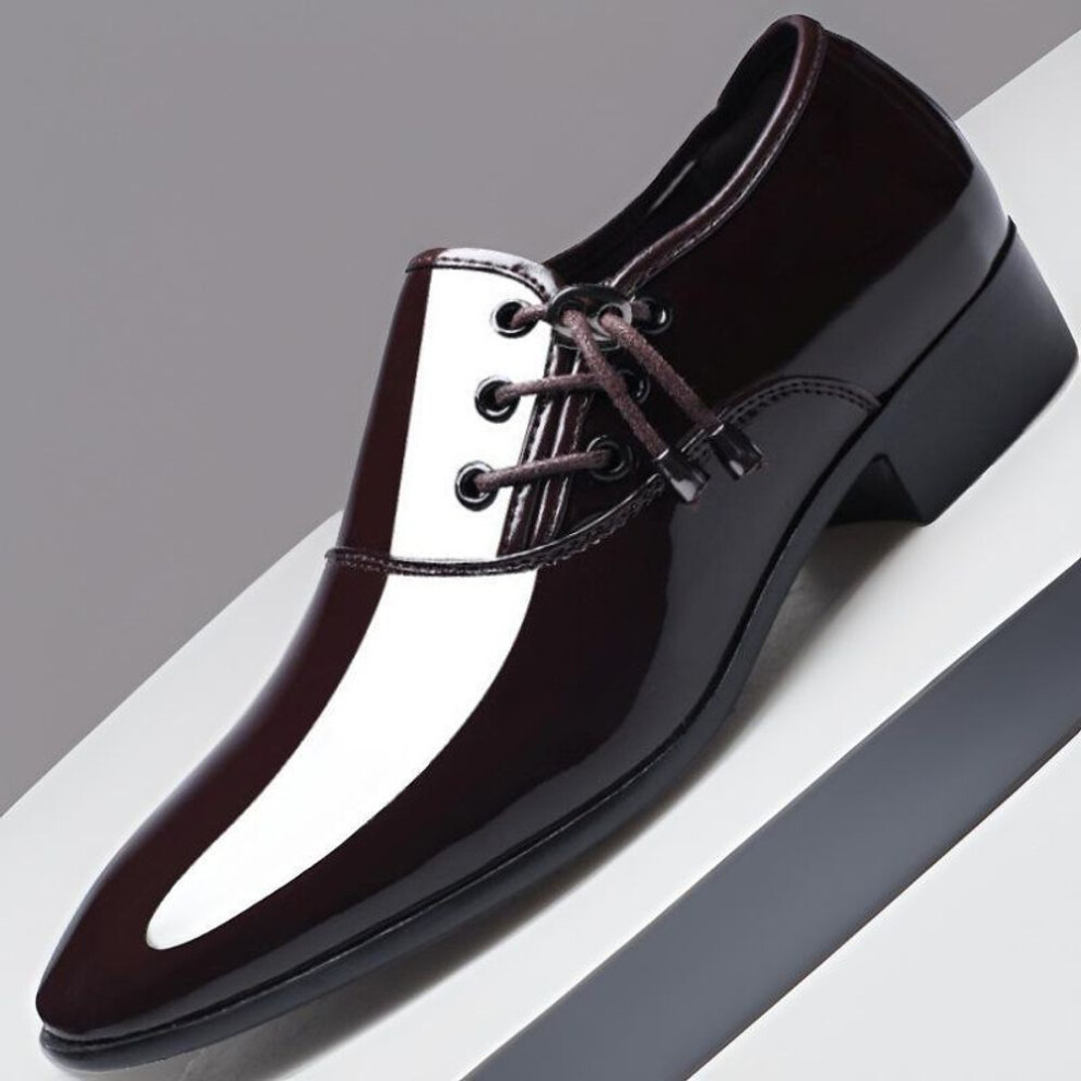 (brown, 45) Men's Large Size Shiny Leather Dress Shoes: Pointed Toe Business & Wedding Style (Sizes 45-48)