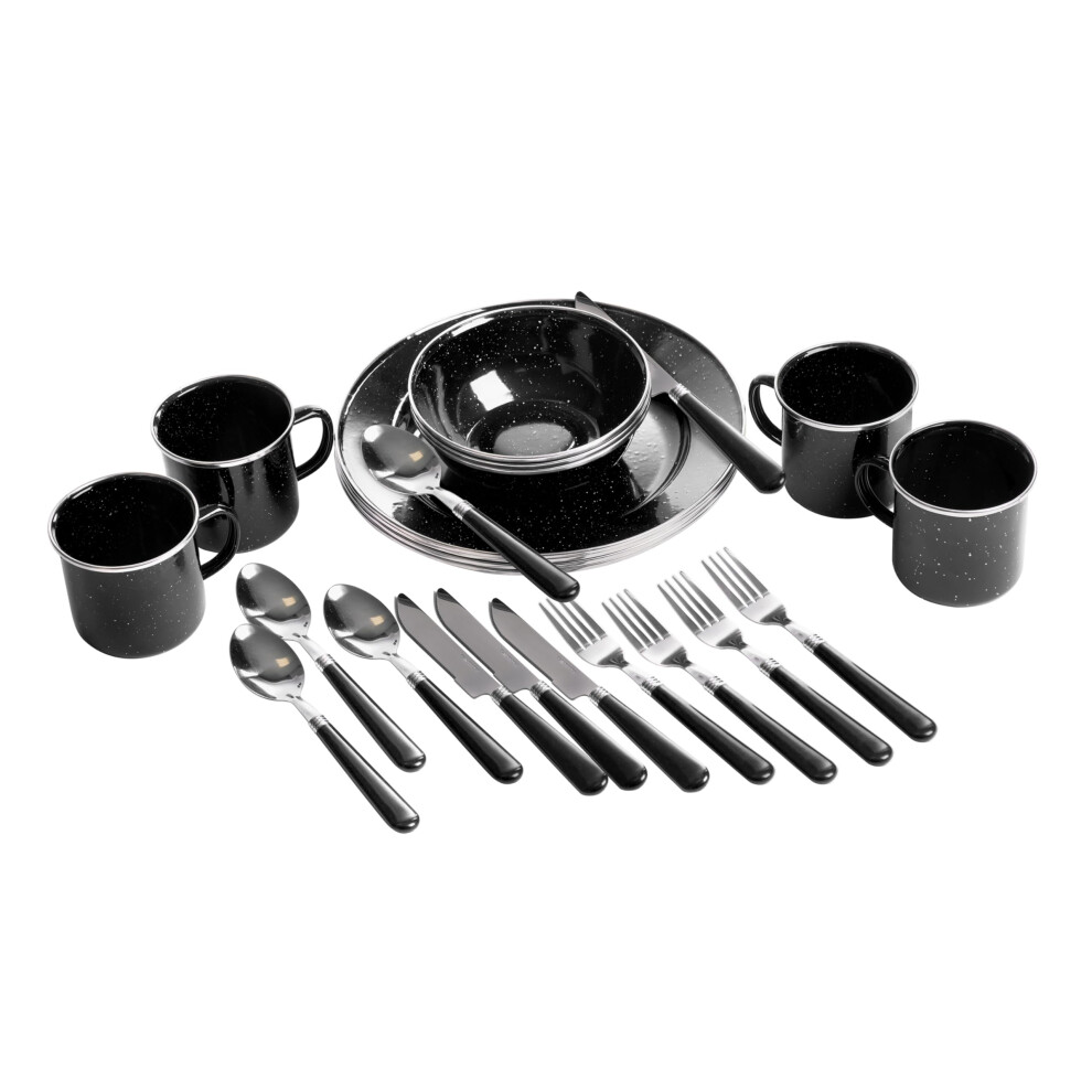 Stansport Deluxe 24-Piece Enamel Tableware Set - Black