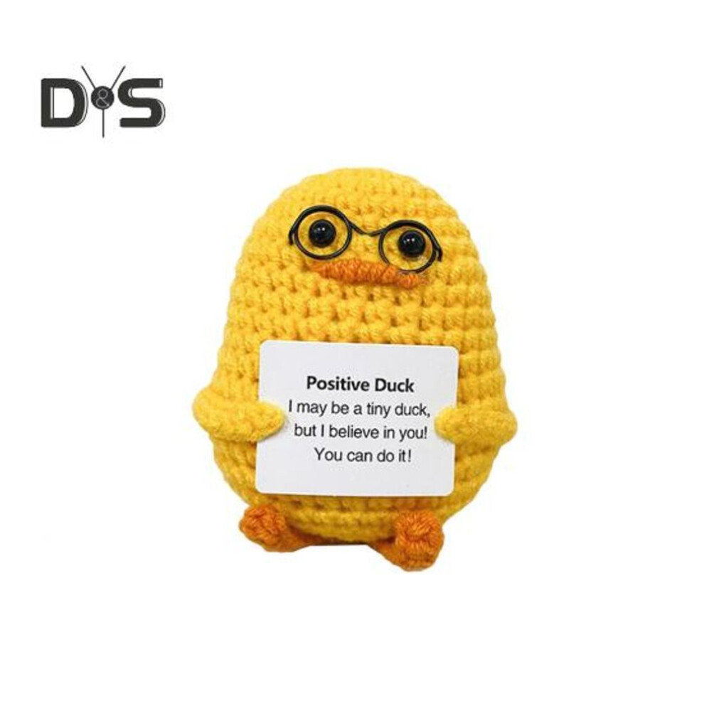 (as the picture, Little Duck) Positive Crochet Animal Doll with Encouraging Card Emotional Support Handmade Knitting Duck Chick Bee Decoration Ornament Kids Adults Stress Relief