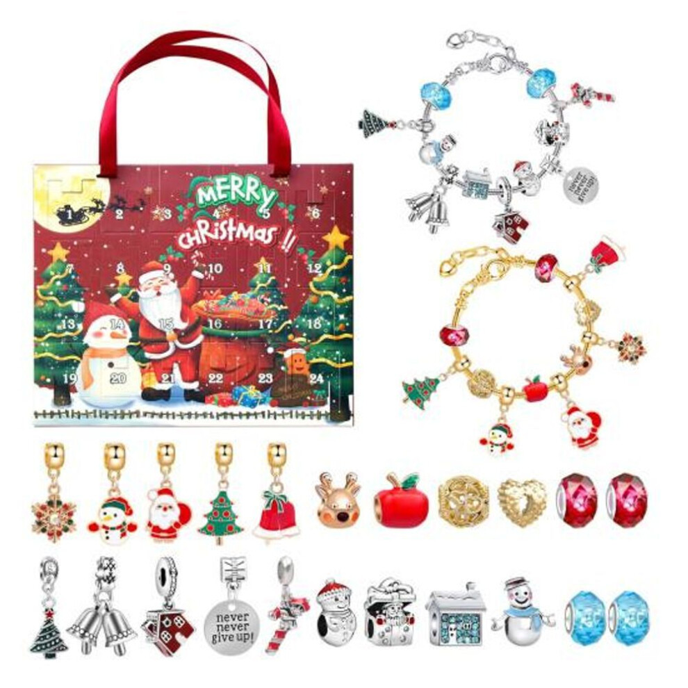 (as the picture, F) Christmas Advent Calendar Bracelet Making Kit 2024 for Girls DIY Jewelry Surprise Toy with 24 Charm Beads Countdown to Xmas Gift Teens Women