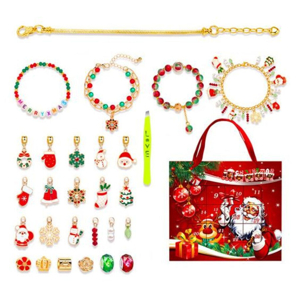 (as the picture, A) Christmas Advent Calendar Bracelet Making Kit 2024 For Girls Diy Jewelry Surprise Toy With 24 Charm Beads Countdown To Xmas Gift Teens Women