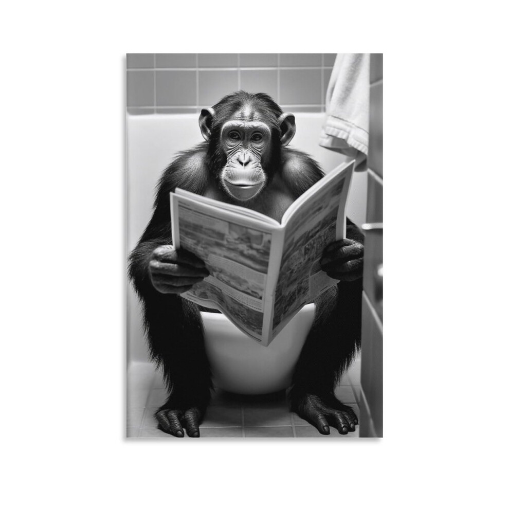FireDeer - Impression sur toile humoristique pour salle de bain, chien lisant le journal sur les toilettes, affiche humoristique, tableau moderne et e