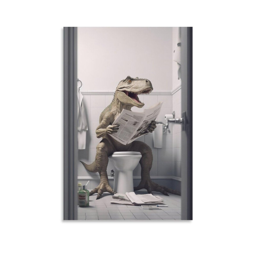 FireDeer - Toile murale humoristique pour salle de bain - Chien lisant le journal sur les toilettes - Affiche humoristique - Impression sur toile - Im