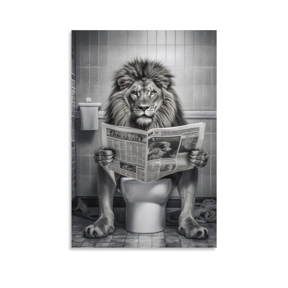 FireDeer - Toile murale humoristique pour salle de bain, chien lisant le journal sur les toilettes, affiche humoristique, peinture sur toile, image es