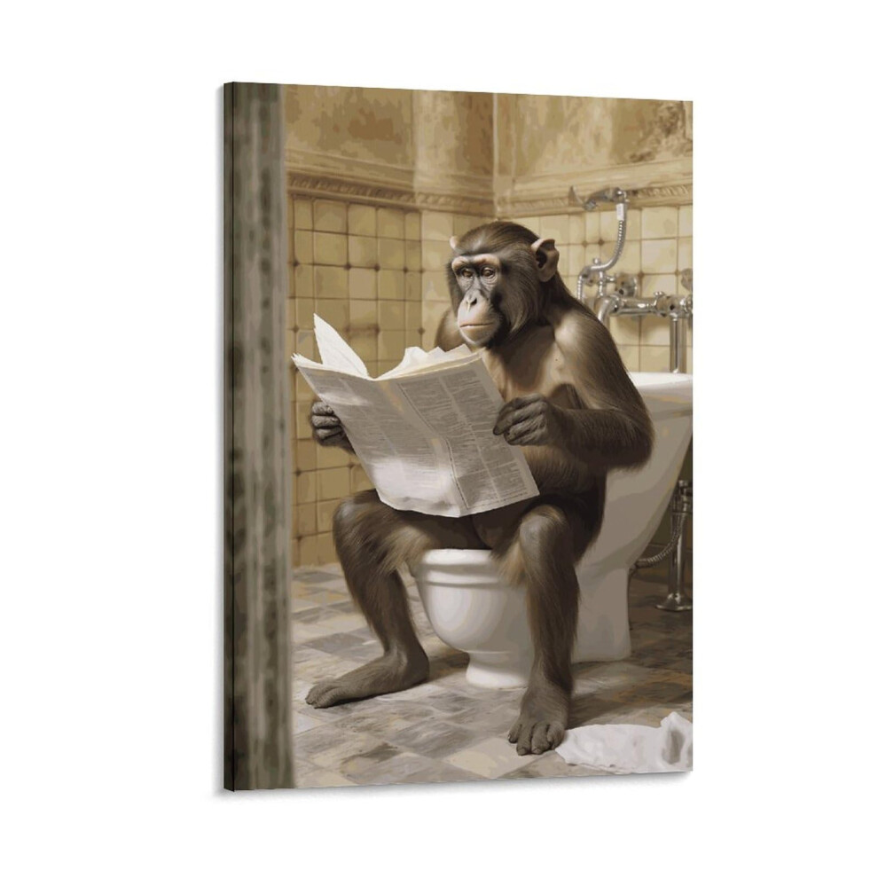 FireDeer - Toile murale humoristique pour salle de bain, chien lisant le journal sur les toilettes, affiche humoristique, peinture sur toile, image es