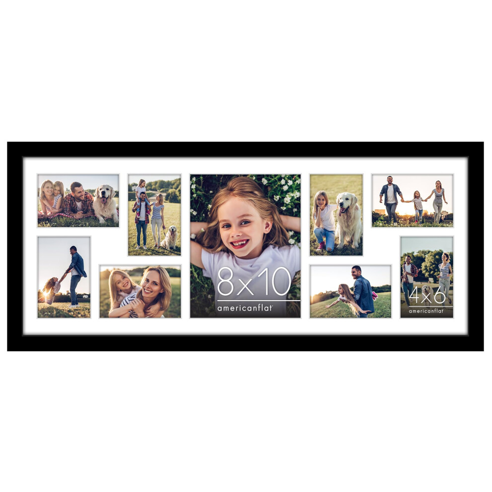 Cadre Photo Collage Americanflat 12X30 En Plexiglas Poli - Pour Une Photo 8X10 Et Huit Photos 4X6 Ou Une Photo 12X30 - Ensemble De Cadres Muraux Galer-image
