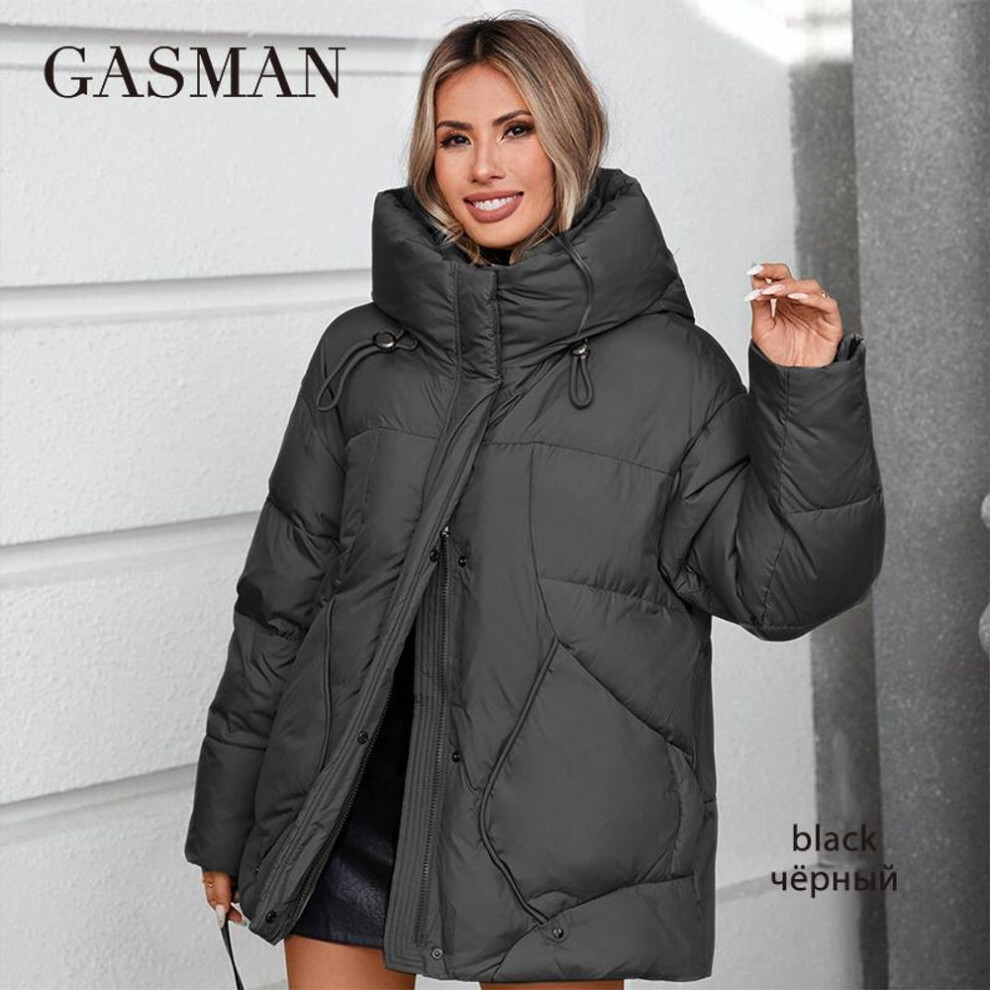 (black, 0XL) GASMAN 2024 Winter down jacket collection Fashion Solid Stand-up collar Women Coat Elegance Hooded Women's jackets 88613