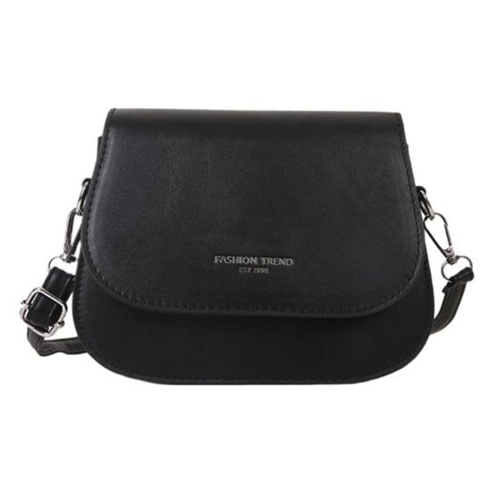 (black) Women Shoulder Bag Smooth Faux Leather Adjustable Shoulder Strap Large Capacity Solid Color Letter Pattern Phone Cosmetic Keys Storage Handbag