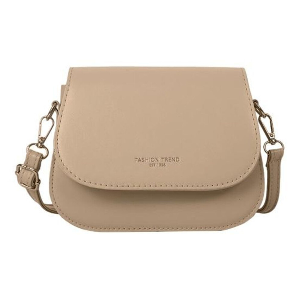 (khaki) Women Shoulder Bag Smooth Faux Leather Adjustable Shoulder Strap Large Capacity Solid Color Letter Pattern Phone Cosmetic Keys Storage Handbag