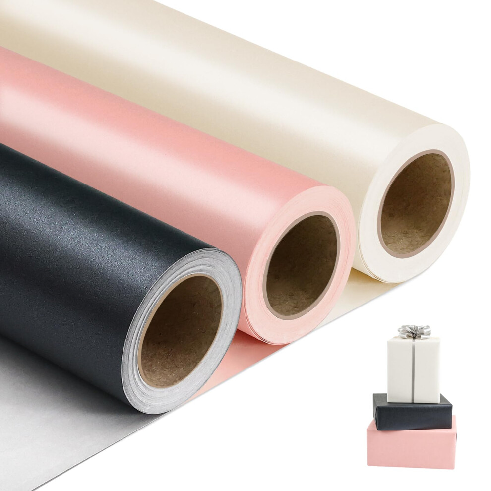 Papier D'emballage Mat Nescci De Couleur Unie, Papier Nacr Et Brillant - 3 Rouleaux De 17 Pouces X 32,8 Pieds Par Rouleau. Papier D'emballage Cadeau-image