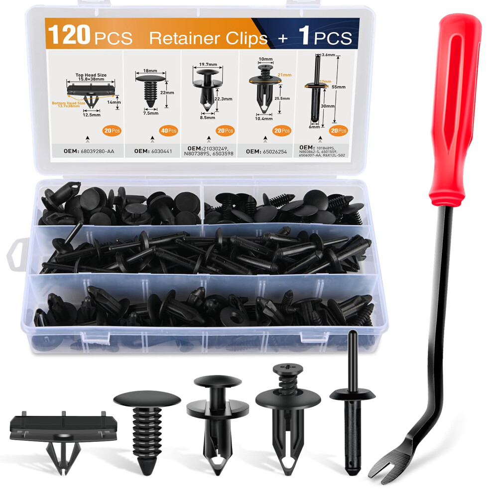 Gooacc 121Pcs Automotive Bumper Retainer Clips With Fastener Remover Compatible With Jeep Wrangler Chrysler Dodge Ram Nylon Rivets 6506007Aa 6502625 6 840323923088