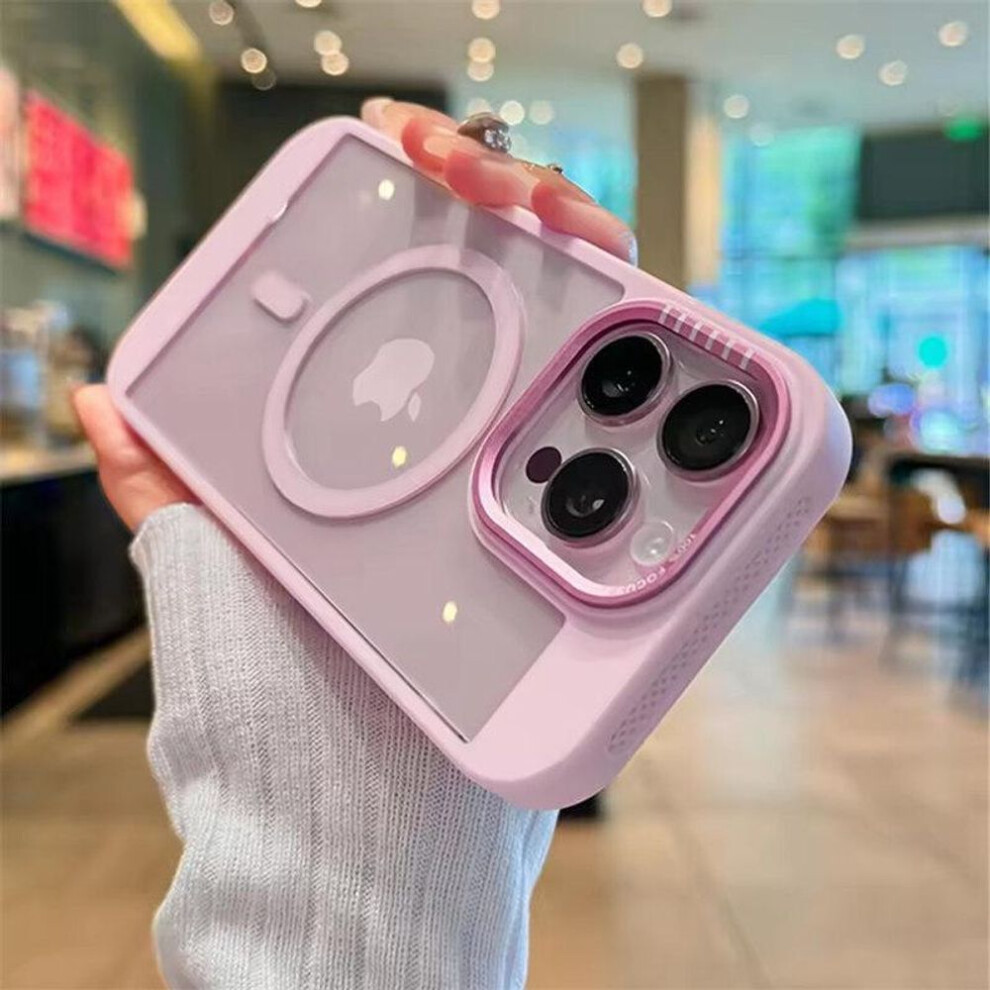 (pink, iPhone 14 Pro Max) Luxury Clear For Magsafe Heat Dissipation Frame Phone Case For iPhone 16 15 14 13 13 12 11 Pro Max Acrylic Protective Back Cover