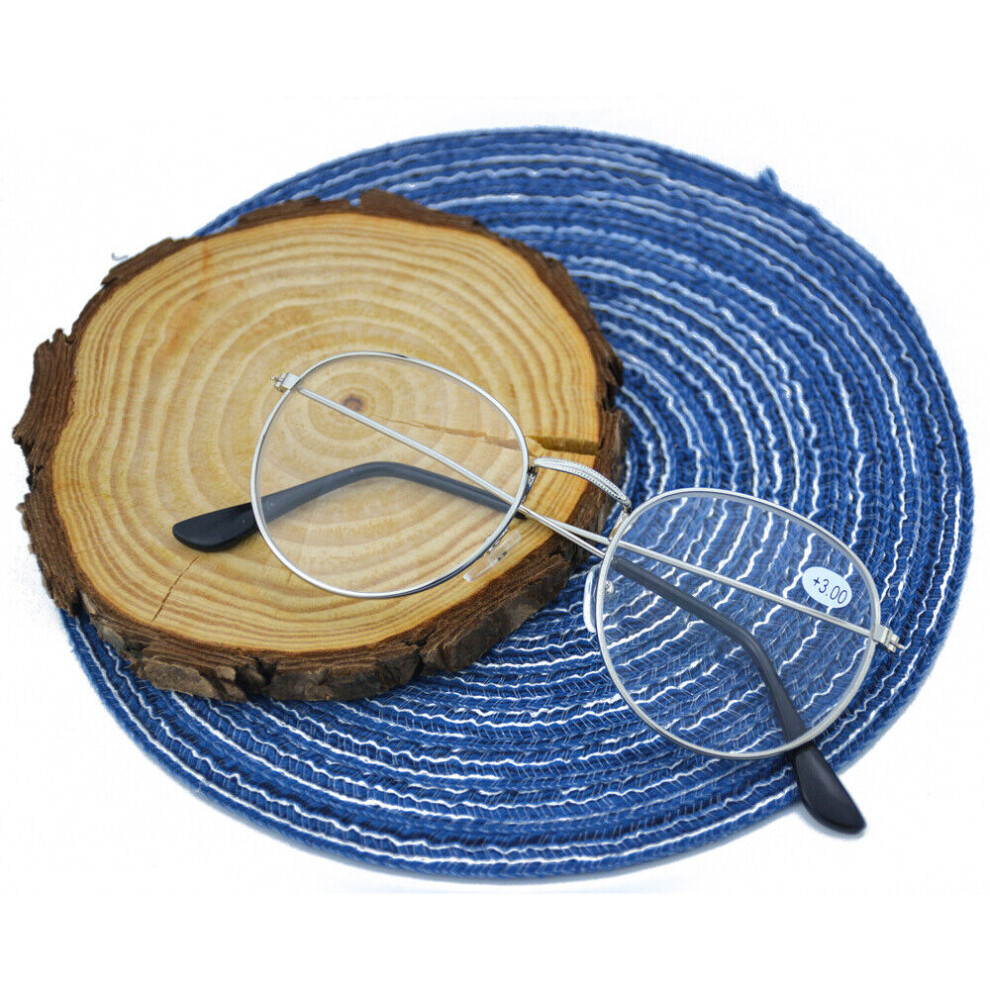 (Silver, +1.50) Womens Mens Retro Round Reading Glasses Metal Readers +1.0 ~ +4.0-image-OPC-PH9XKM9-NEW