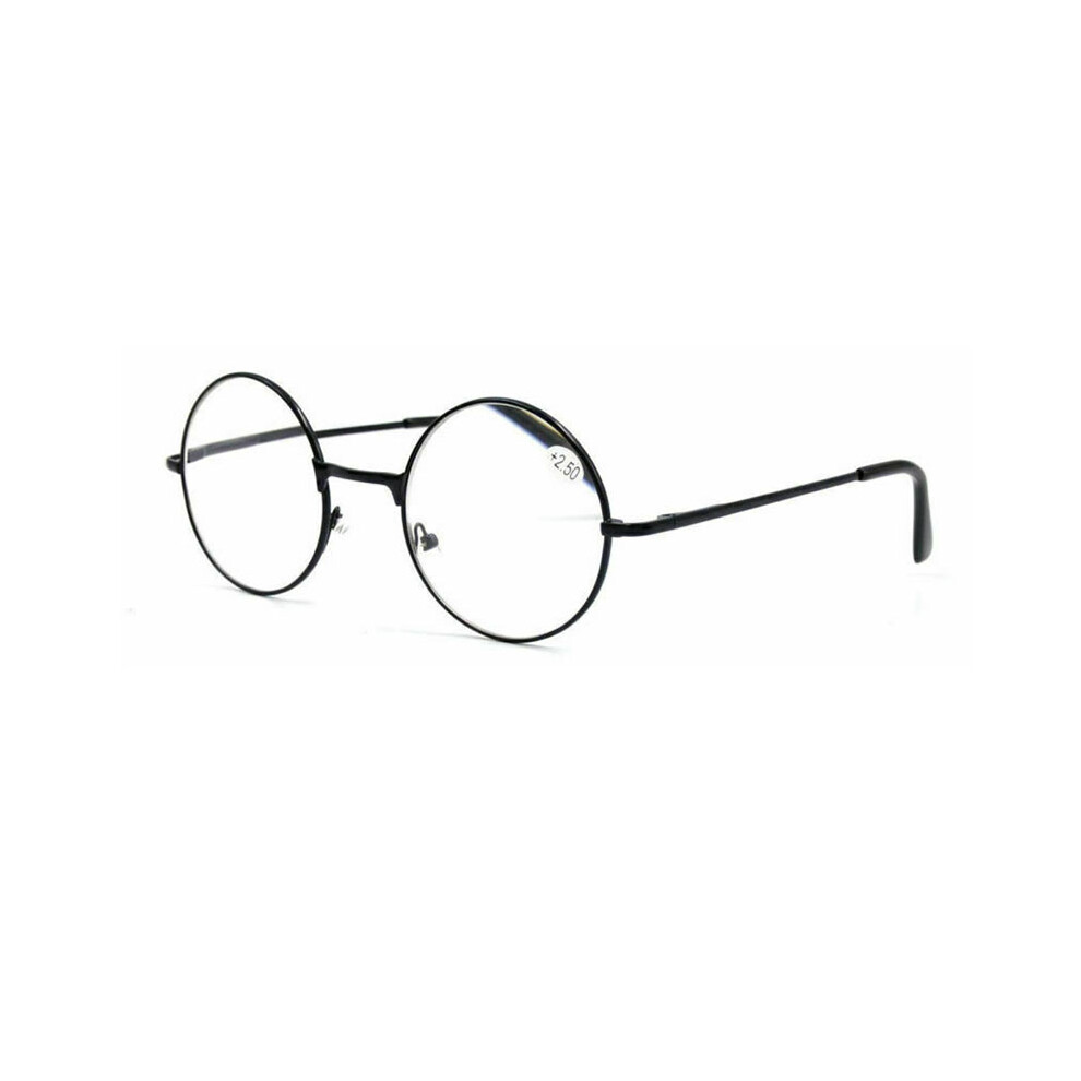 (Black, +3.75) Classic Round Reading Glasses Vintage Metal Readers +1.0 ~ 4.0 Womens Mens