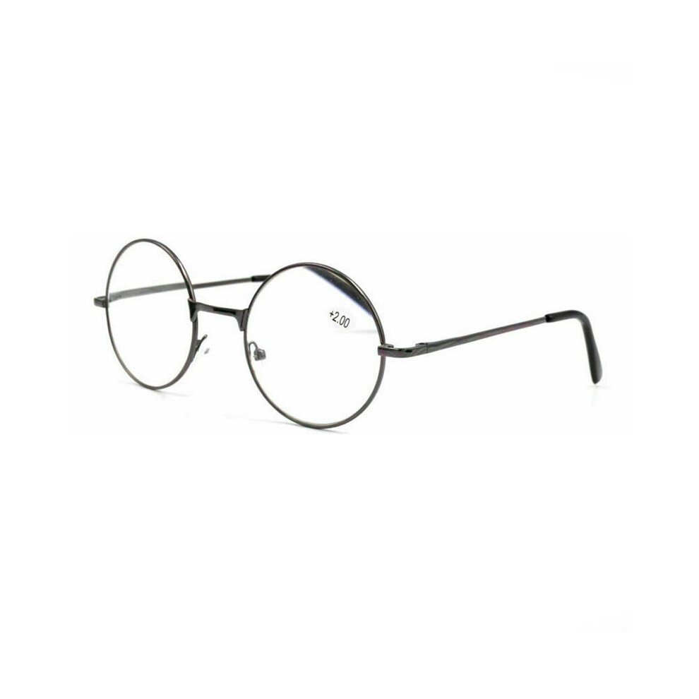 Black/Gold/Silver (Gunmetal, +3.00) Classic Round Reading Glasses Vintage Metal Readers +1.0 ~ 4.0 Womens Mens