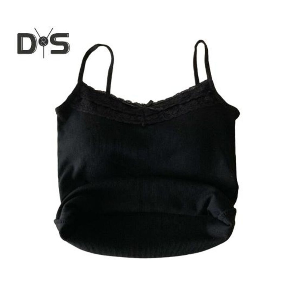 (black) Women Bottoming Vest Sling Sleeveless Lace Trim Regular Fit Tops Solid Color Breathable Fabric Tank Tops Daily Wear