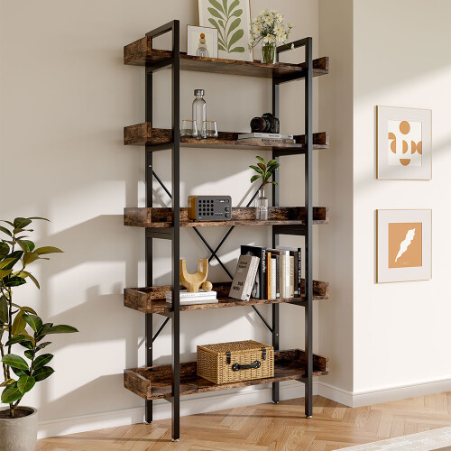 Living And Home 5 Tier Industrial Shelving Unit Bookcase Display Shelf