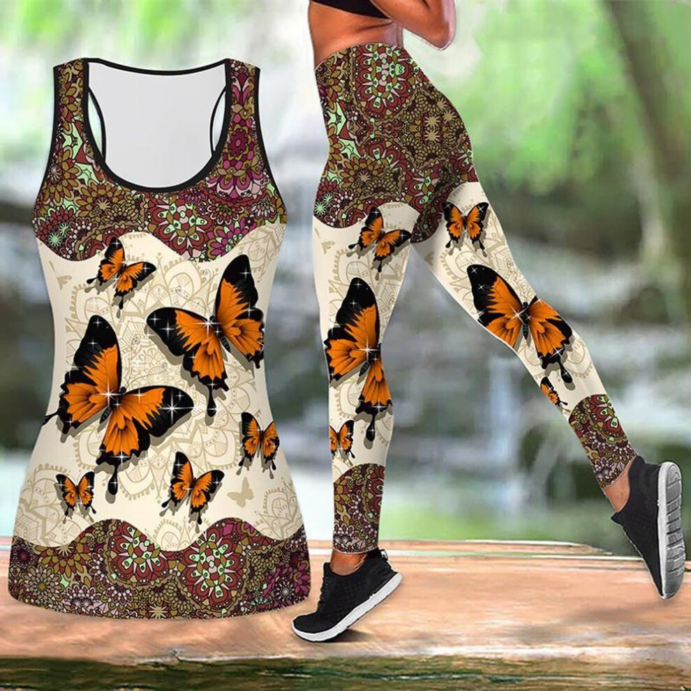 (orange, 7XL) Dancing Butterflies Print Yoga Outfit for Women Fashion Workout Leggings Fitness Sports Casual Yoga Pants
