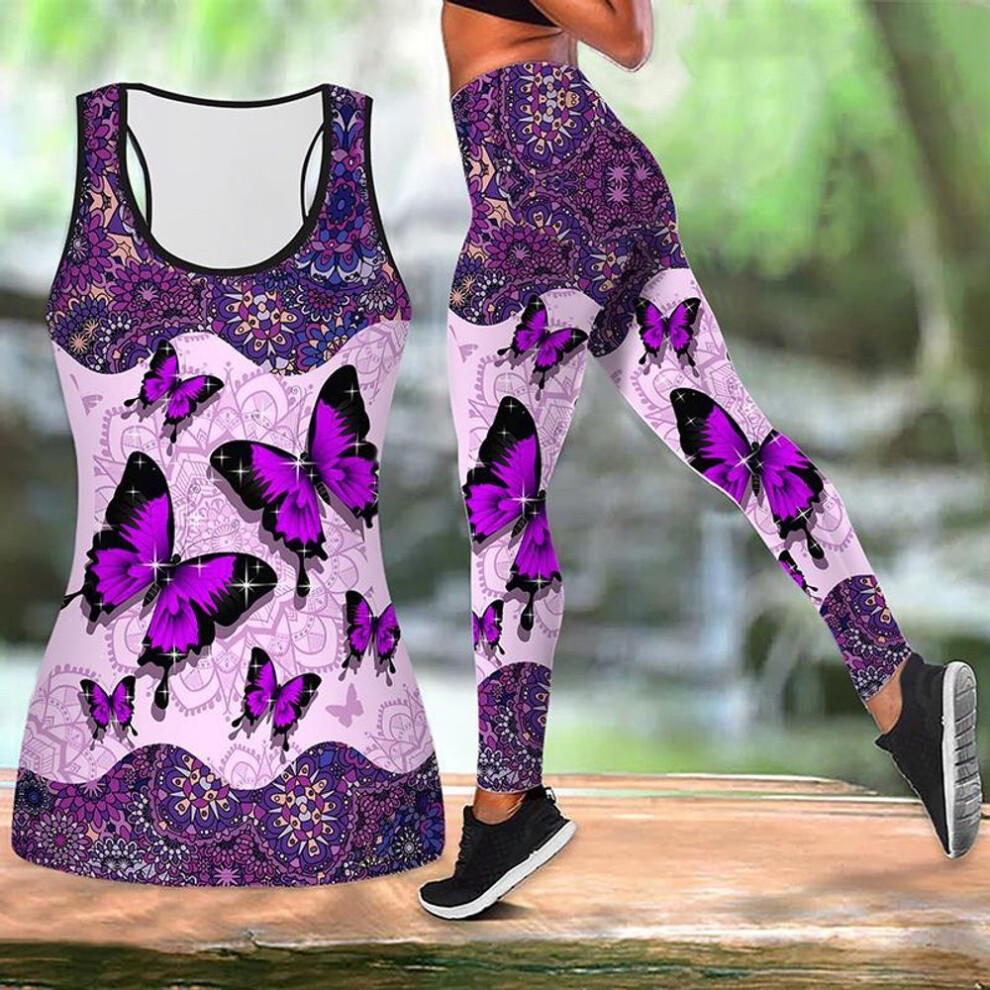 (purple, 4XL) Dancing Butterflies Print Yoga Outfit for Women Fashion Workout Leggings Fitness Sports Casual Yoga Pants