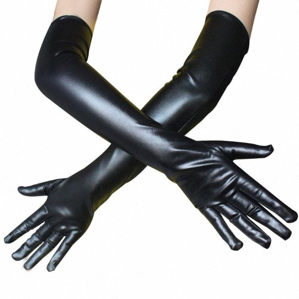 Womens Casual Faux Leather Gloves Long Slim Fit Wet Look Winter Autumn Mittens