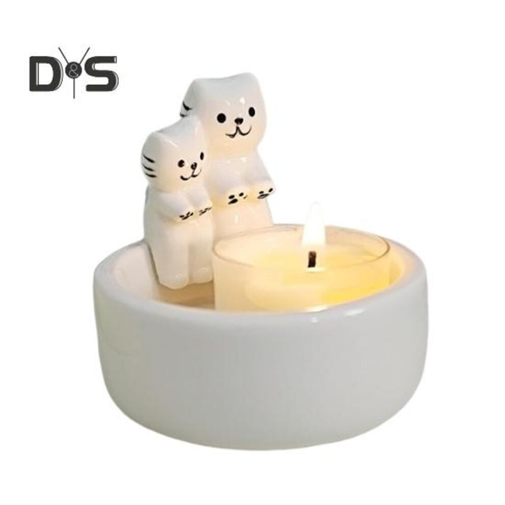 Ceramics Couple Cat Candle Holder Warming Paws Kitten Tea Scented Candle Candlestick Living Room Bathroom Desktop Decoration Christmas Gift