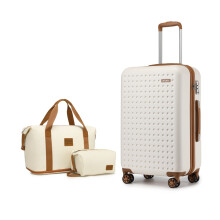 (Cream/Brown, 24Inch) 6 Pieces Hard Shell ABS Suitcase 4 Wheels Cabin Hand Luggage Set