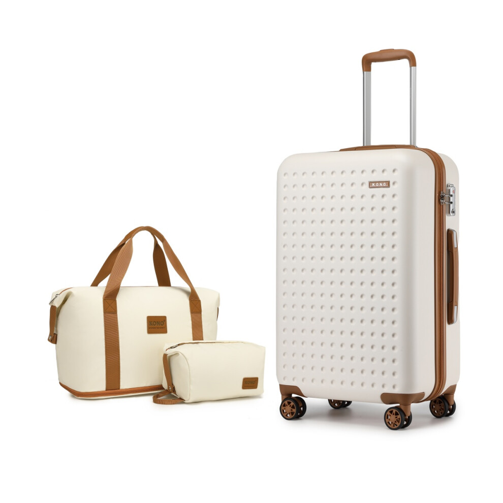 (Cream/Brown, 24Inch) 6 Pieces Hard Shell ABS Suitcase 4 Wheels Cabin Hand Luggage Set