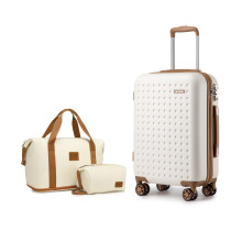 (Cream/Brown, 20Inch) 6 Pieces Hard Shell ABS Suitcase 4 Wheels Cabin Hand Luggage Set