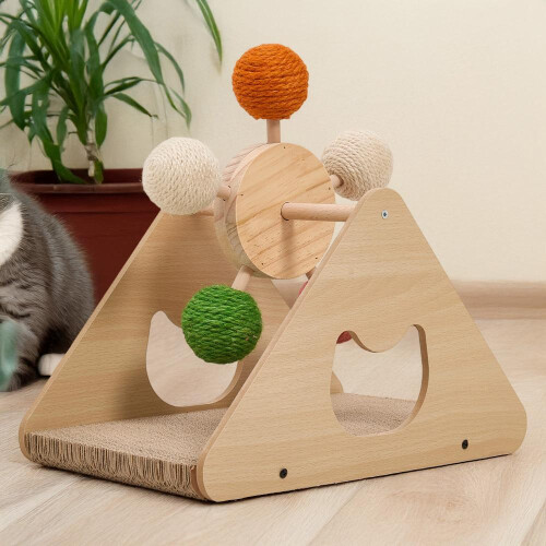 Living And Home Interactive Rotating Cat Scratcher with Colorful Sisal Balls