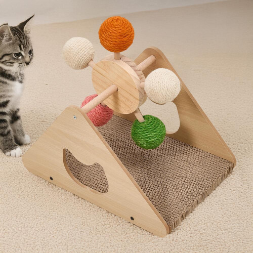 Living And Home Interactive Rotating Cat Scratcher with Colorful Sisal Balls 1