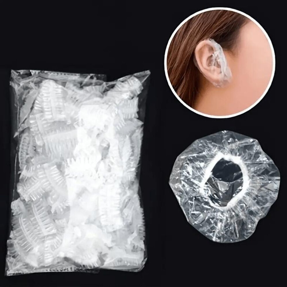 (as the picture, 100PCS) 100/200pcs Disposable Ear Cover Waterproof Ear Protector Hair Dyeing Bath Shower Earmuffs Caps Hairdressers Barber Accessory
