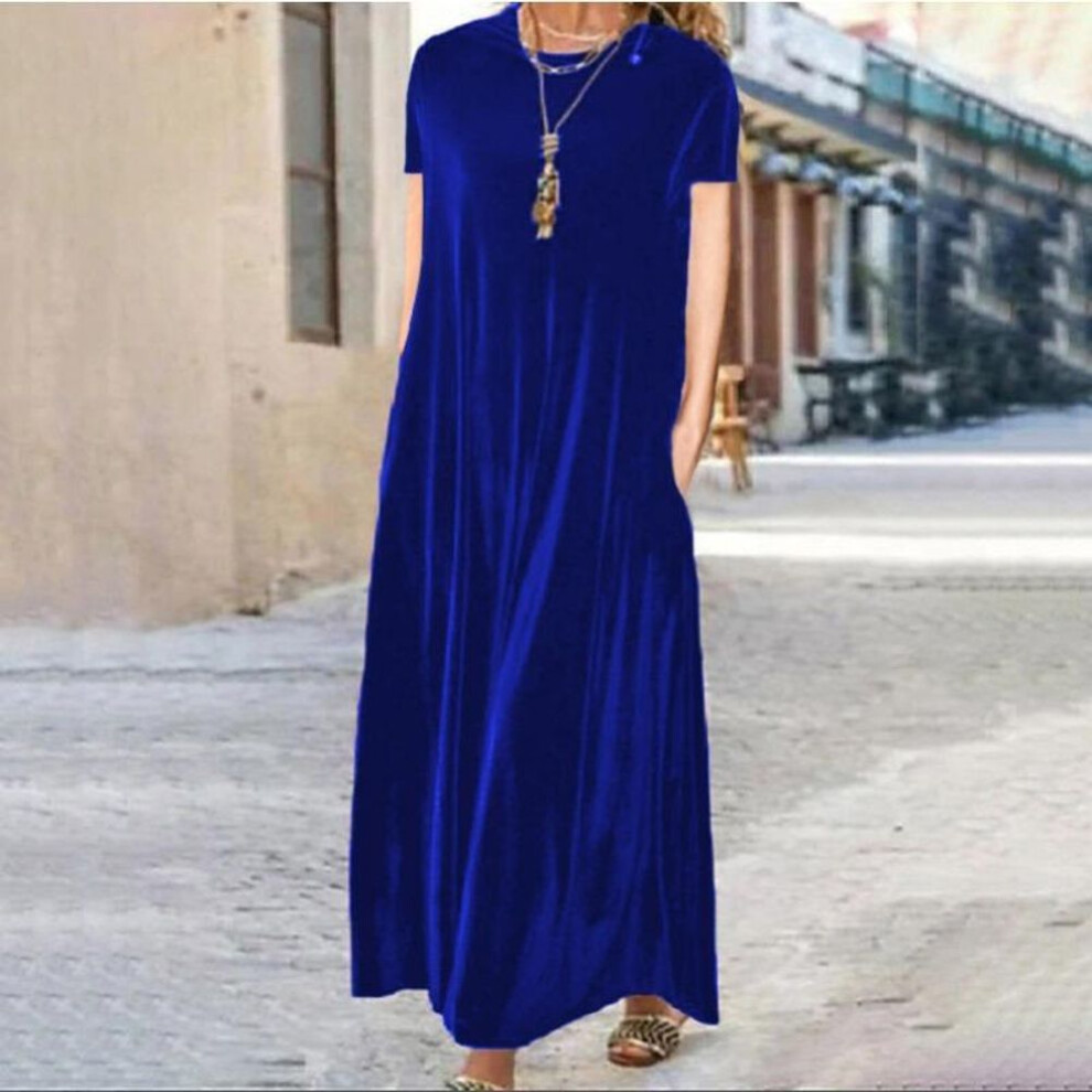 (blue, XXXXXL) YYFS Women's Fashion Summer Spring Solid Color Print Short Sleeve O-Neck Loose Waistline Casual Dresses