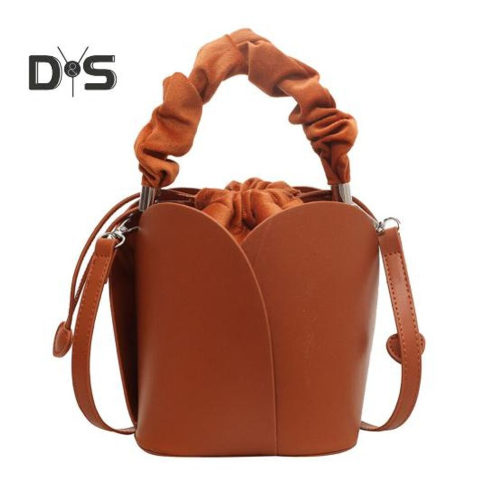 (orange) Women's Petal Bucket Bag Vintage Faux Leather Drawstring Handbag With Adjustable Strap Tote Shoulder Purse Crossbody Bag For Shopping Work
