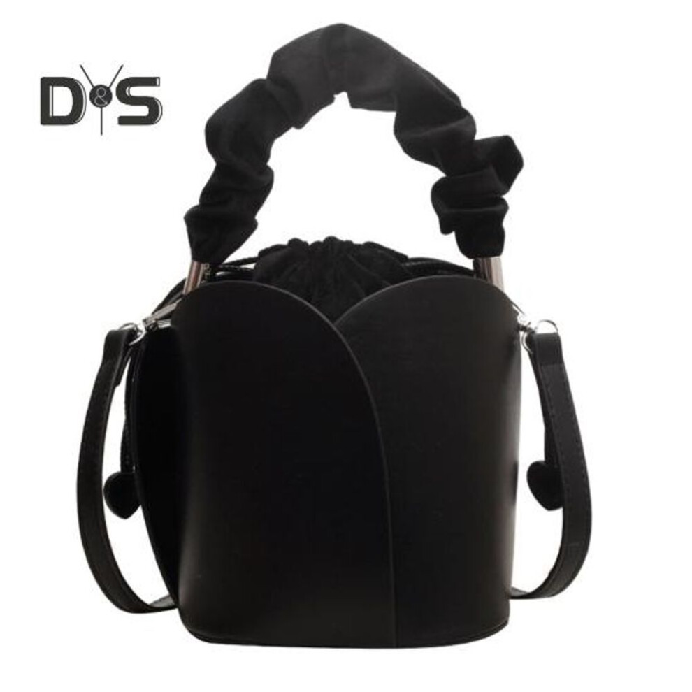 (black) Women's Petal Bucket Bag Vintage Faux Leather Drawstring Handbag with Adjustable Strap Tote Shoulder Purse Crossbody Bag for Shopping Work