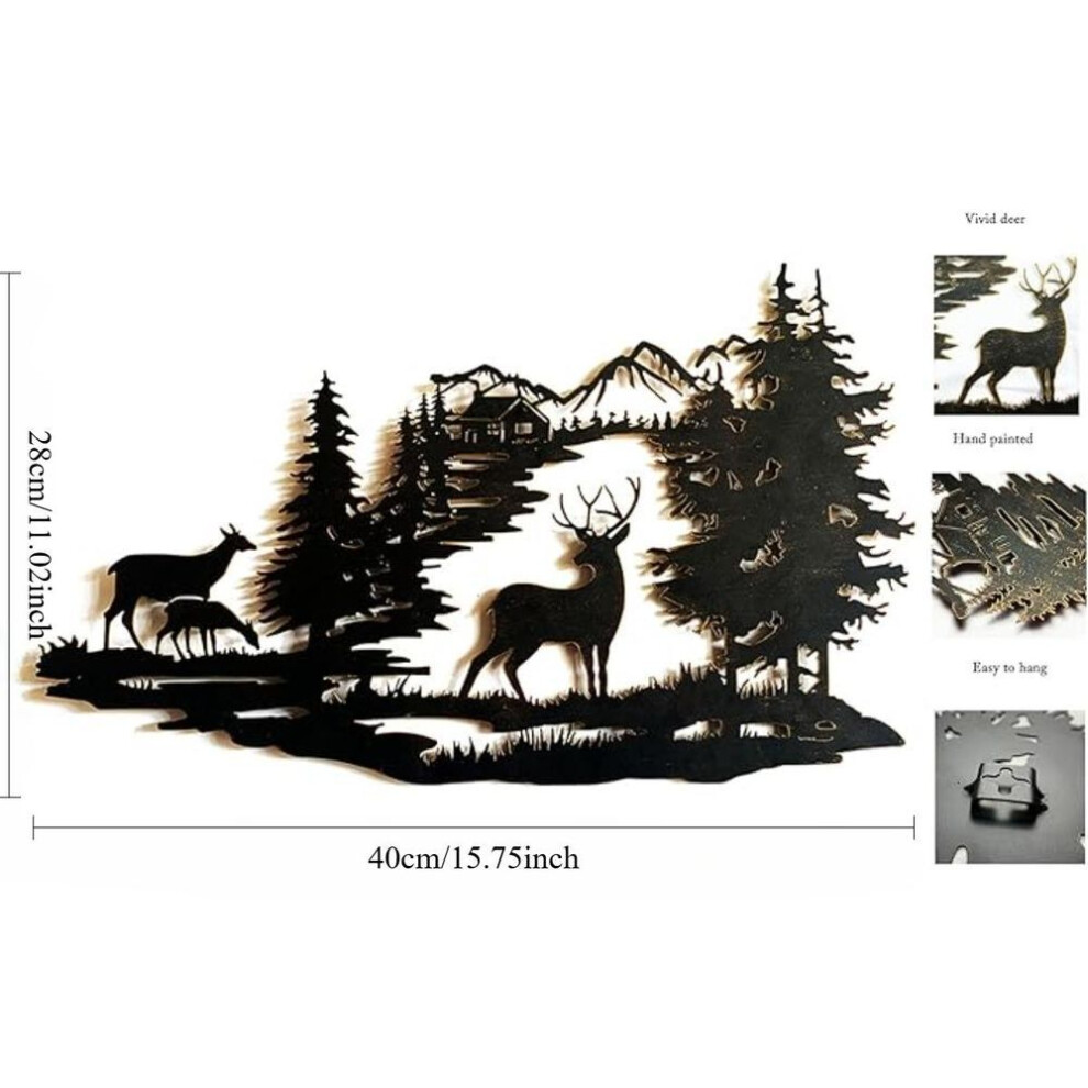Cabin Decor Metal Deer Wall Art Rustic Wall Decor Hanging for Bathroom Living Room Bedroom Indoor Outdoor 40x28CM