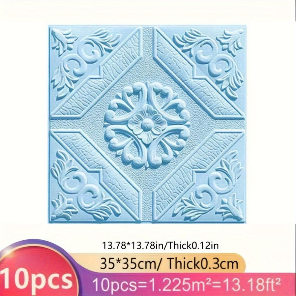 (blue) 10 pieces 13.78 * 13.78in DIY3D European wall tiles Self-adhesive wall board Foam board Home decoration Living room Bedroom ceiling TV wall