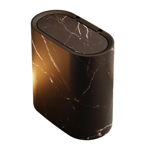 (black) Modern Waste Basket Large Capacity Marble Pattern Trash Can Multi-Purpose Use Bathroom Narrow Small