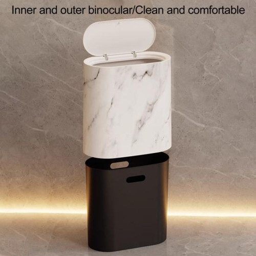 (black) Modern Waste Basket Large Capacity Marble Pattern Trash Can Multi-Purpose Use Bathroom Narrow Small 2