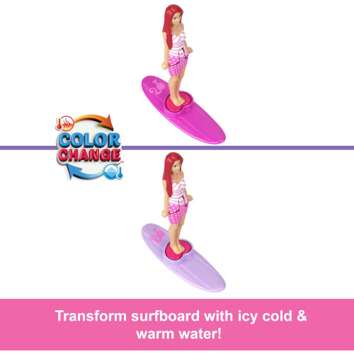 Barbie Conjunto de boneca e veculo de brinquedo Barbie Mini BarbieLand Boneca de 1,5 polegadas e praia conversvel com mudana de cor e acessrio de praia 1