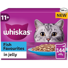 Whiskas 11+ Senior Fish Favourites in Jelly, 144 x 85g Pouches - Wet Cat Food for Senior Cats, Supports Healthy Aging