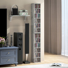 HOMCOM Set of 2 CD Storage Units with Adjustable Shelves Cement Grey