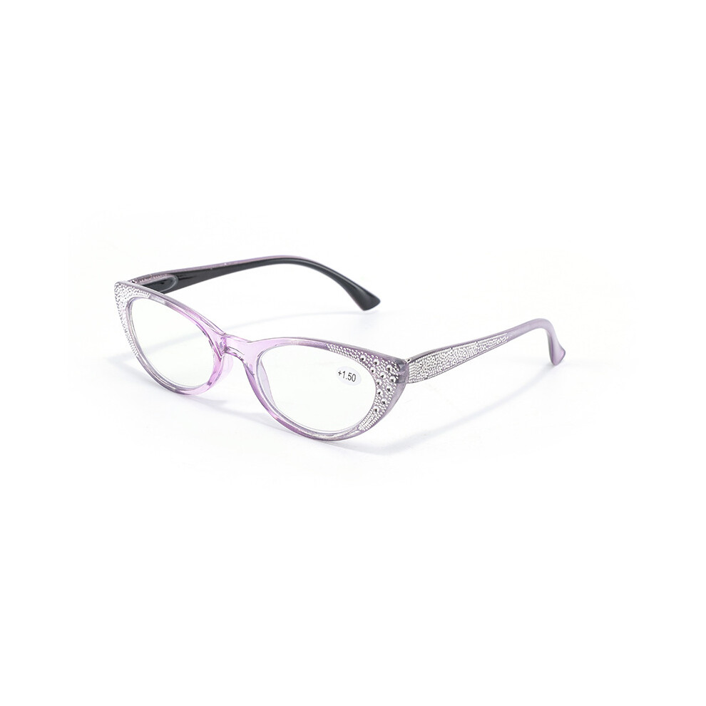 (+1.25, Purple) Bling Rhinestone Readers Womens Reading Glasses 0.75~3.5 Cat Eye