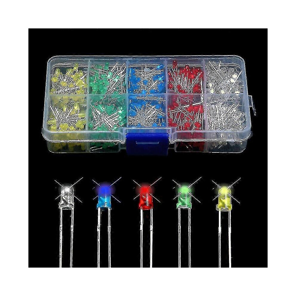 (As Show, One Size) 500Pcs 3Mm Diode Bulb Led Light Emitting Diode Electronic Components Color White Red Blue Green Yellow-Yuhao 6909775936184