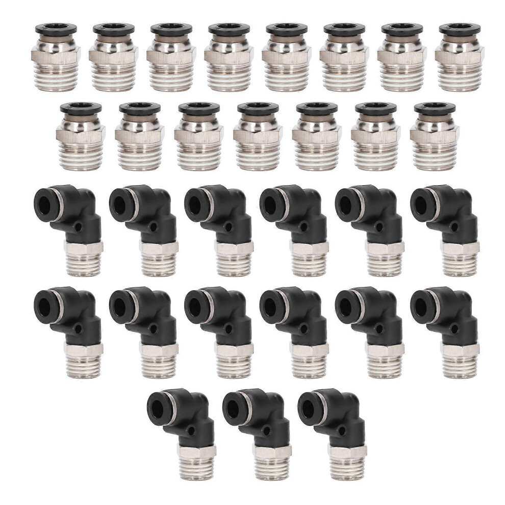 (As Show, One Size) 30Pcs Pneumatic Elbow Straight Combination 1/4In Tube Od 1/8In Npt Thread Push To Connect Fittings Kit 6909775987100
